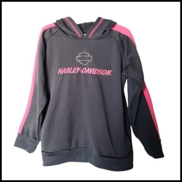 Harley Davidson Sweatshirt Embroidered Logo Rhinestone Girls Kids 6X Years Gray - Picture 1 of 12